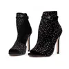 11 cm strass nero peep toe stivaletti alla caviglia moda donna scarpe da donna tacchi alti pompe taglia 35 a 40