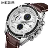 MEGIR Offizielle Quarz Männer Uhren Fashion Echtes Leder Chronograph Uhr Uhr für Sanfte Männer Männliche Studenten Reloj Hombre 2015