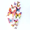 Koelkast Magneetjes 3D Dubbellaags Decoratieve Butterfly voor Slaapkamer Feest Gordijn Fake Fake Flower Craft Decor PVC Butterflies 12pcs / lot