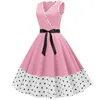 Günlük Elbiseler Polka Dot Vintage Yaz 2021 Moda V Yaka Kolsuz Tankı 50 S 60 S Kadınlar Pin Up Elbise Büyük Salıncak Rockabilly Vestido1