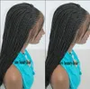 Parrucca trecce cornrow naturale intrecciata trecce scatola acconciatura nera parrucche sintetiche anteriori in pizzo per parrucca micro trecce da donna nera con capelli per bambini