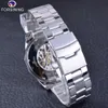 Orologio Forsining Bracciale Set Combinazione Argento Acciaio inossidabile Scheletro da uomo Meccanico trasparente Orologio da polso da uomo Cloc2367