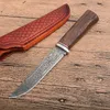 Survival Straight Jagdmesser VG10 Drop Point Klinge Palisandergriff Feststehende Messer mit CNC-Lederscheide