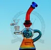 Beaker narghilè Bong 9 pollici colore Recycler Piattaforma petrolifera in vetro rosa viola verde blu tubi dell'acqua neri