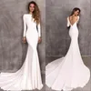 Newest Vintage Mermaid Wedding Dresses Jewel Long Sleeve Backless Stretch Satin Bridal Gowns vestidos de novia Wedding Dress Custom Made