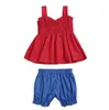 Kids Designer Kläder Independence Dag Kläder Streck Star Suspenders Vest Shorts Suits Crop Tops Harem Byxor Outfits Kostym C5932