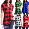 Blouses European style plaid print V-neck short-sleeved loose shirt white red green royal blue support mixed batch
