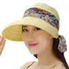 Damen Damen Sommer Strand Big Large Wide Brim Faltbare Reise Blumendruck UV-Schutz Sun Floppy Sunblock Hut Visier Cap