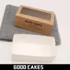50pcs / lot merci Boîtes-cadeaux Kraft Papier Boîte à gâteau en forme de tiroir blanc avec affichage de la fenêtre claire Emballage pour la boulangerie