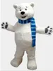 Professionele custom blauwe sjaal Polar Bear Mascot Kostuum cartoon witte beer dier karakter Kleding Halloween festival Party Fanc252R