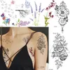 Watercolor Paper Plane Temporary Tattoo Stickers Women Body Art Arm Reed Branch Fake Tatoos Geometry Flower Lavender Tattoo Girl