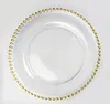 27cm Round Bead Dishes Glass Plate with Gold/ Silver/ Clear Beaded Rim Round Dinner Service Tray Wedding Table Decoration GGA3206-2