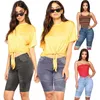 2019 nuovi jeans elastici per le donne moda vita bassa moto ginocchio lunghezza curvy pantaloncini stirata jeans fai da te strappati