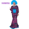 two Pieces Skirt Sets with Headwrap African Bazin Riche Print Patchwork Top and Mermaid Skirts for Women African Clothing WY3109