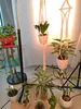 4pcs Macrame Plant Hanger مصنوعة يدويًا منسوجًا للقطن الحامل سلة زارع معلق للمنتخب الداخلي في الهواء الطلق شرفة الفناء C291K