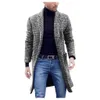 Fashion  Long Coat Men Brand Clothes Winter Hounstooth Gentlemen Long Coat Male Jacket Outwear Top Size M-3XL