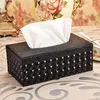 Wholesale- Lighting Wood Leather Rectangular Tissue Storage boxes cover Toilet Paper Box Napkin Towel Holder Cases home decoration for car