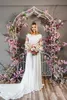 2020 A-Line Modest Suknie ślubne z krótkimi rękawami Klejnot Zipper Powrót Stretch Crepe Lace Aplikacje Nowoczesne Skromne Bridal Suknie Rękawy