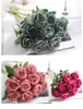 10st / lot Bröllopsdekorationer Real Touch Material Konstgjorda Blommor Rose Bouquet Hem Party Decoration Fake Silk Single Stem Blommor Blommor