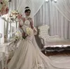 Azzaria Haute Plus Size Illusion Vestidos de novia de sirena de manga larga Nigeria Cuello alto Espalda completa Vestido de novia de castillo árabe de Dubai