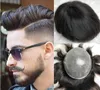 Homens Sistema de Cabelo Peruca Super Full Thin Toupee Silke Straight Off Black Color # 1B Brasileiro Virgin Remy Reposição de cabelo humano para homens