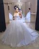 Luxo strass frisada vestidos de casamento 2019 mangas compridas vestido de baile vestido de noiva faísca lantejoulas tule vestido marrom vestidos de matrimoni