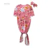 Toddle Sleeping Bags Headband Set Floral Flowers Anti Kick Clothes Rompers Newborn Short Sleeve Knotted Pajamas Set Homewear Sleepwear B7005