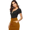 Czarny Minimalistyczny Solidny Formularz Montaż Body Dorywczo Głębokie Koszulka Krótki Rękaw Skinny Body Kobiety Letnie Body Tshirt S-3XL J1905113