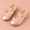 New 2018 Kids Baby Flowers Children Princess Leather Toddler Shoes For Little Girl Gold Beaded Dance Wedding Party Dress Shoes