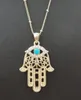 Collier ethnique avec pendentif à breloque main Hamsa Fatima, couleur or, pour femmes et hommes, mauvais œil, style Boho, pierre bleue, accessoires de bijoux bohème