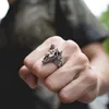 Punk Anubis Egyptian Cross Beast Ring for Men Hip Hop Stainless Steel Ankh Cross Design Animal Finger Rings Cool Jewelry Christmas Gift