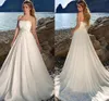 2020 charmig chiffong stropplösa brudklänningar Aline golvlängd Ruched Bodice Wedding Dresses With Beadings Beach Wedding Gown5930200
