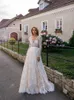 2023 Abito da sposa boho pieno di pizzo bohemien manica lunga scollo a V fodera champagne una linea abiti da sposa abiti da noiva formato personalizzato