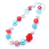 Rood + Blauw Kleur Chunky NecklaceBracelet Set Mode Bloem Kralen Kinderen Meisje Bubblegum Chunky Bead Ketting Sieraden Set