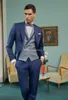 High Quality One Button Navy Blue Groom Tuxedos Peak Lapel Men Suits 3 pieces Wedding/Prom/Dinner Blazer (Jacket+Pants+Vest+Tie) W509