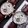 Top Brand Mens Zegarki Biznes Mechaniczny Automatyczny Watch Luksusowe Prawdziwej Skóry Pasek Diament Daydate Księżyc Faza Ruch Ruchu Zegarki Dla Mężczyzn Ojciec Dnia Prezent