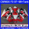 + Réservoir Pour HONDA CBR600FS CBR600RR CBR600 F3 1997 1998 Bodys Rouge blanc noir 290HM.72 CBR 600 F3 FS CBR 600F3 97 98 CBR600F3 97 98 Carénage