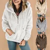 Женщины Sherpa Fleece Hoodie с капюшоном Пуловеры Толстовка с длинным рукавом на молнии Outwear карман толстовки Плюшевые стоять воротник пальто пуловер LJJA3116