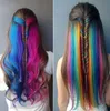 1pc / 20 "長い直線の偽色の髪の延長クリップのクリップの虹の髪のストリークピンクの合成毛のストランド