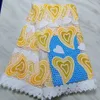 5Yards/pc Wonderful white african milk silk fabric and yellow french velvet lace with rhinestone for dress BM21-7