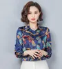 Vintage Silk Satin Shirt Luxury Chain Print Tops Women Lantern Sleeve Runway Designer Ladies Blusar Plus Storlek Elegant Office Button T-shirts