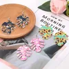 New Fashion PU Leather Earrings for Women Boho Sunflower Daisy Printing Fish Bone Double Side Dangle Earrings Party Jewelry Christ4359224