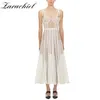 Self-Portrait New Arrival Summer White Color Lace Long Dress Women Bow Spaghetti Strap Backless Hollow Out Runway Dress