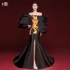 Oriental femmes soirée robes de soirée noir robes traînant femme Cheongsam élégant Qipao sexy moderne robe de sirène
