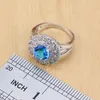 Blue Cubic Zirconia Bridal Sieraden Wit CZ Stones 925 Zilveren Sieraden Set Vrouwen Huwelijk Oorbellen / Hanger / Ketting / Ringen / Armband