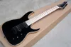 Chitarra elettrica nera a 7 corde all'ingrosso di fabbrica con tastiera in acero, hardware nero, corpo / collo con rilegatura bianca, personalizzabile