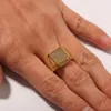 Mode Nieuwe Luxe Designer Cubic Zirconia Diamanten Koper Overdreven Mannen Dames Vierkante Ring Hip Hop Sieraden