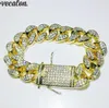 Vecalon handgjorda manlig hiphop kedja armband micro pave diamond cz gul guld fyllda bröllopsarmband för män party rock smycken