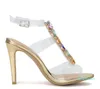 Vente chaude-nouvelle Legzen nouvelles sandales magnifiques belles sandales à talons hauts fins en cristal à bout ouvert belles chaussures de fête en PVC pour femme