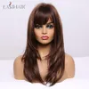 EASIHAIR Medium Long Dark Brown Straight Golden Highlight Синтетические парики с Банг тепла Resiatant косплей женщина парики для женщин